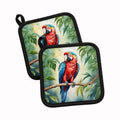 Macaw Parrot Pot Holder Set of 2 Heat Resistant Quilted Hot Pads 7.5 x 7.5 Inch, Insulated Kitchen Trivets for Cooking & Baking