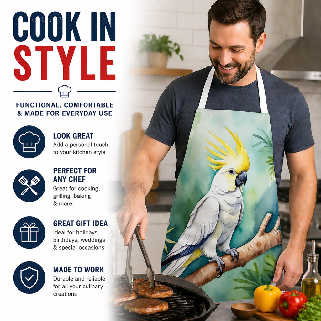 Sulphurcrested Cockatoo Apron Cooking Kitchen Server Baking Crafts Gardening for Adult Women Men, Unisex, Large, Multicolor