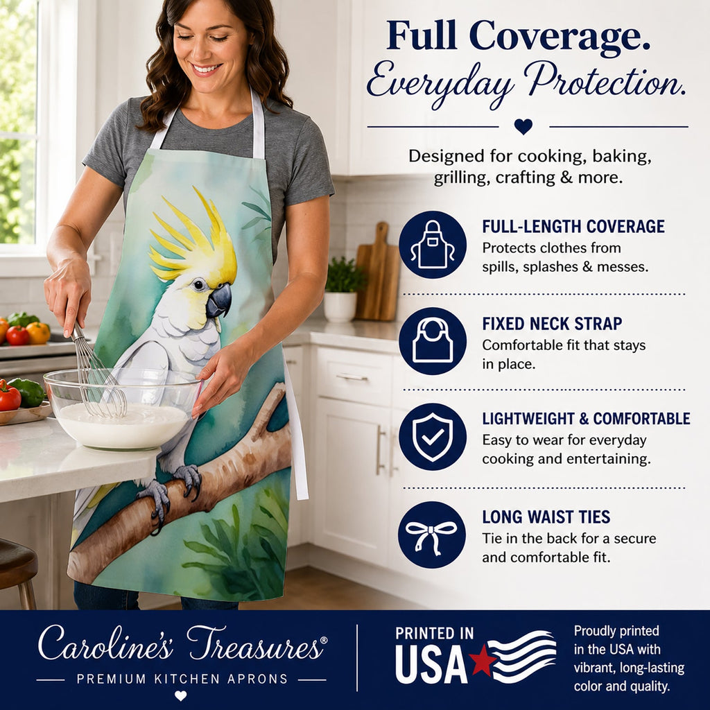 Sulphurcrested Cockatoo Apron Cooking Kitchen Server Baking Crafts Gardening for Adult Women Men, Unisex, Large, Multicolor