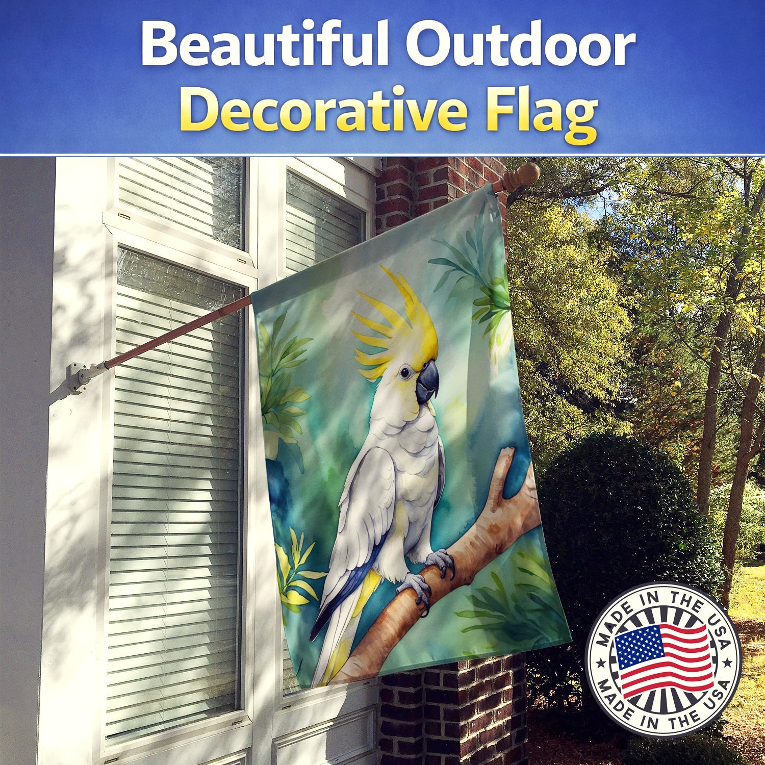 Sulphurcrested Cockatoo House Flag 28x40 Porch Sleeve Pole Decorative Outside Yard Banner Artwork Wall Hanging, Polyester