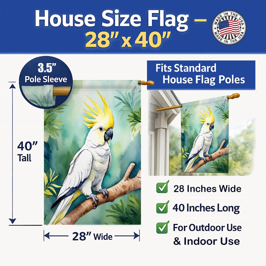 Sulphurcrested Cockatoo House Flag 28x40 Porch Sleeve Pole Decorative Outside Yard Banner Artwork Wall Hanging, Polyester