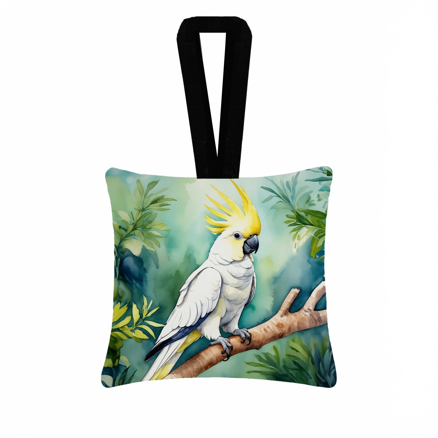 Sulphurcrested Cockatoo Hanging Square Fabric Ornament 3.5 × 3.5 Decorative Door-Knob & Tree Hanger, Soft Fabric