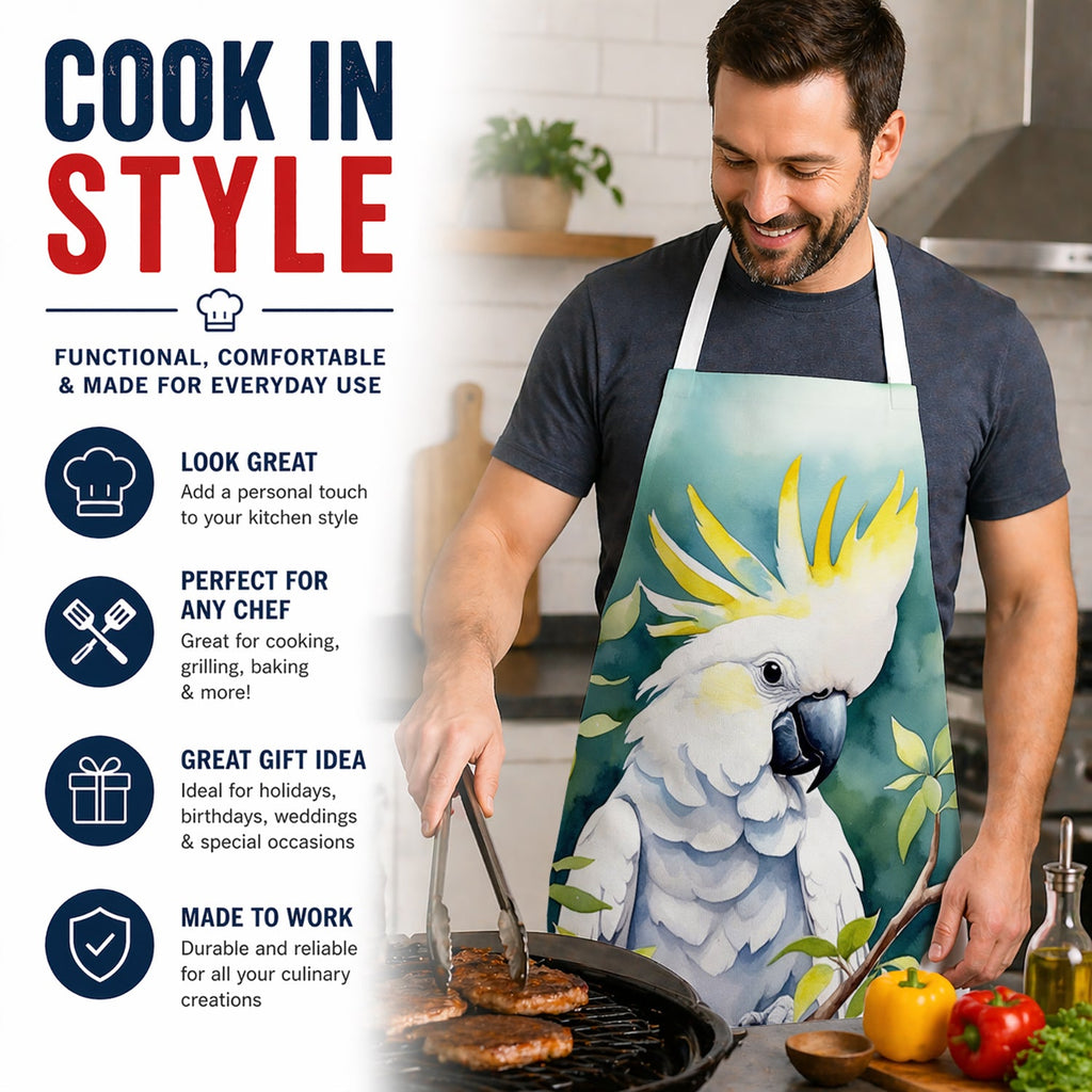 Sulphurcrested Cockatoo Apron Cooking Kitchen Server Baking Crafts Gardening for Adult Women Men, Unisex, Large, Multicolor