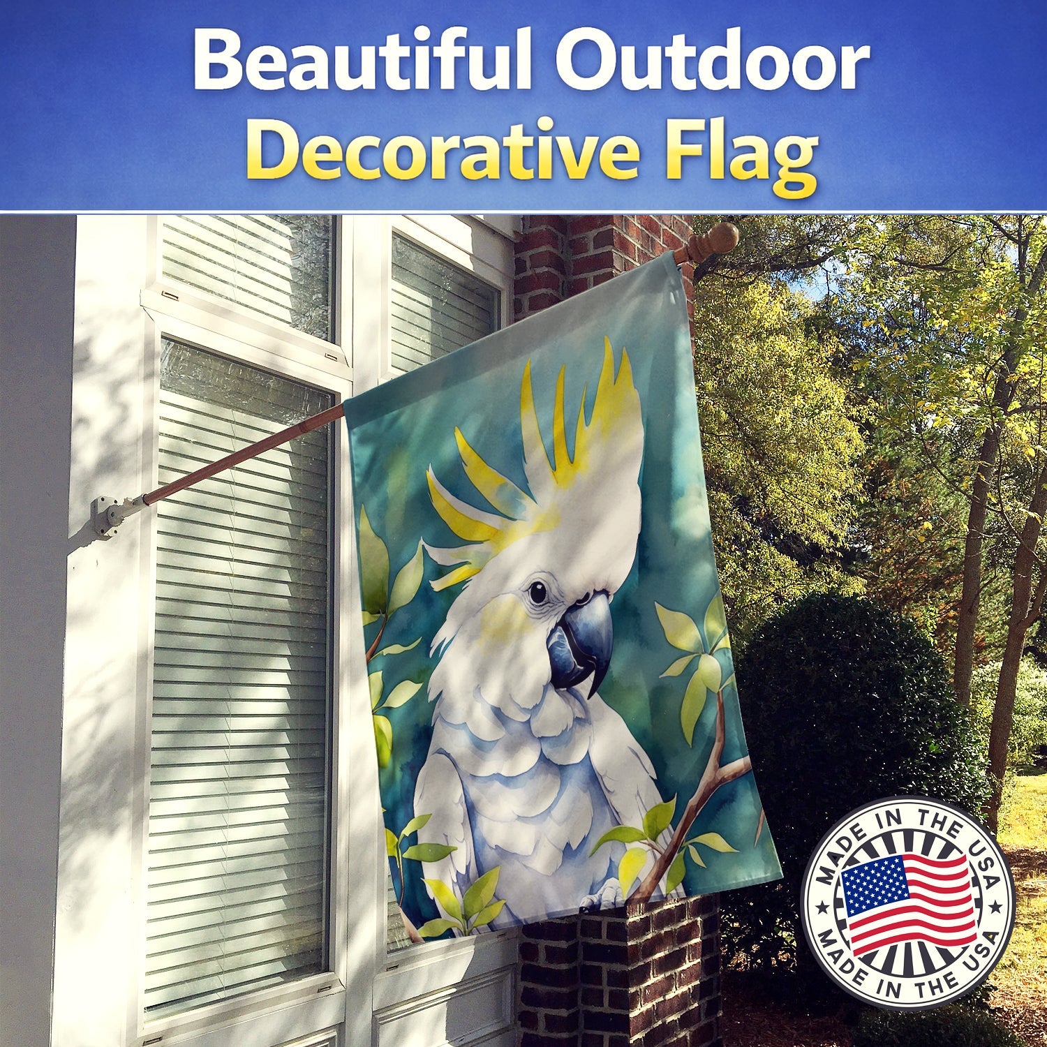 Sulphurcrested Cockatoo House Flag 28x40 Porch Sleeve Pole Decorative Outside Yard Banner Artwork Wall Hanging, Polyester