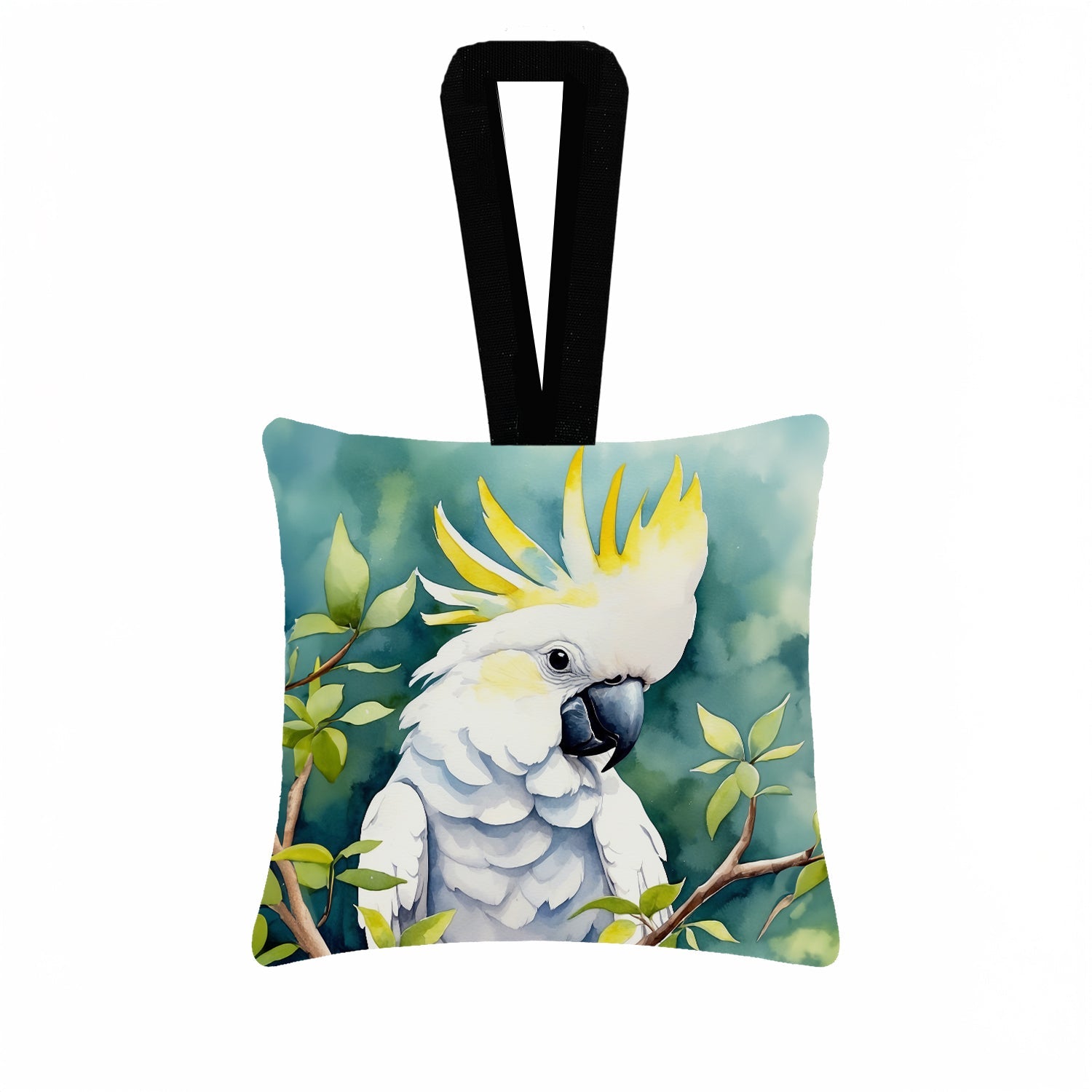 Sulphurcrested Cockatoo Hanging Square Fabric Ornament 3.5 × 3.5 Decorative Door-Knob & Tree Hanger, Soft Fabric
