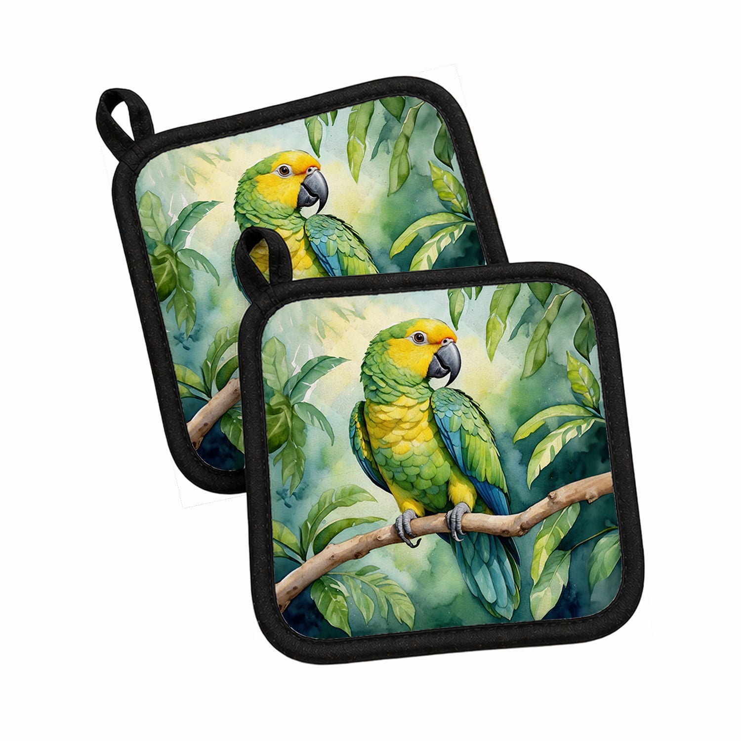 Yellownaped Amazon Parrot Pot Holder Set of 2 Heat Resistant Quilted Hot Pads 7.5 x 7.5 Inch, Insulated Kitchen Trivets for Cooking & Baking