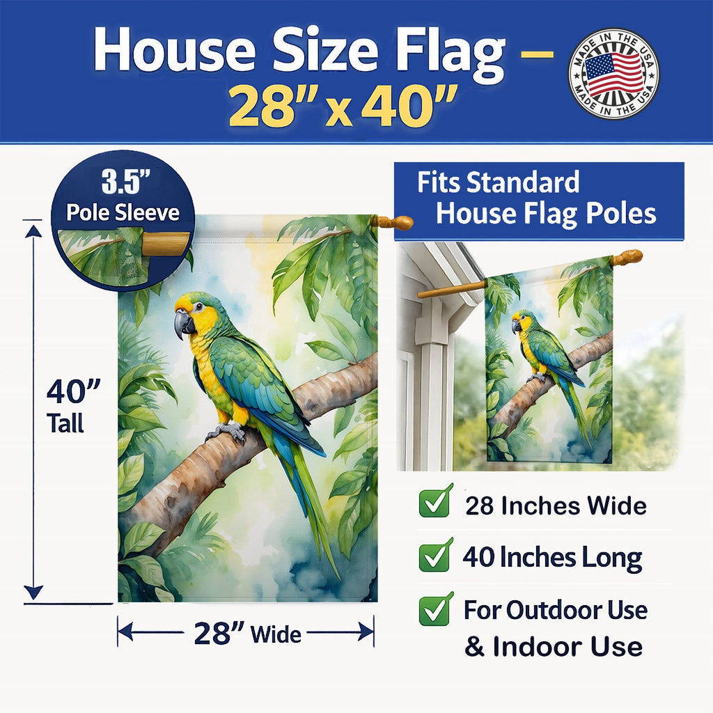 Yellownaped Amazon Parrot House Flag 28x40 Porch Sleeve Pole Decorative Outside Yard Banner Artwork Wall Hanging, Polyester