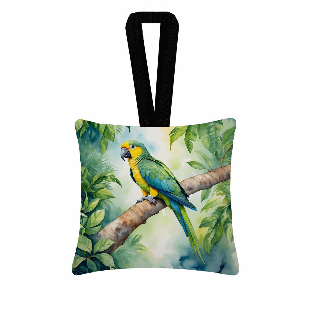 Yellownaped Amazon Parrot Hanging Square Fabric Ornament 3.5 × 3.5 Decorative Door-Knob & Tree Hanger, Soft Fabric