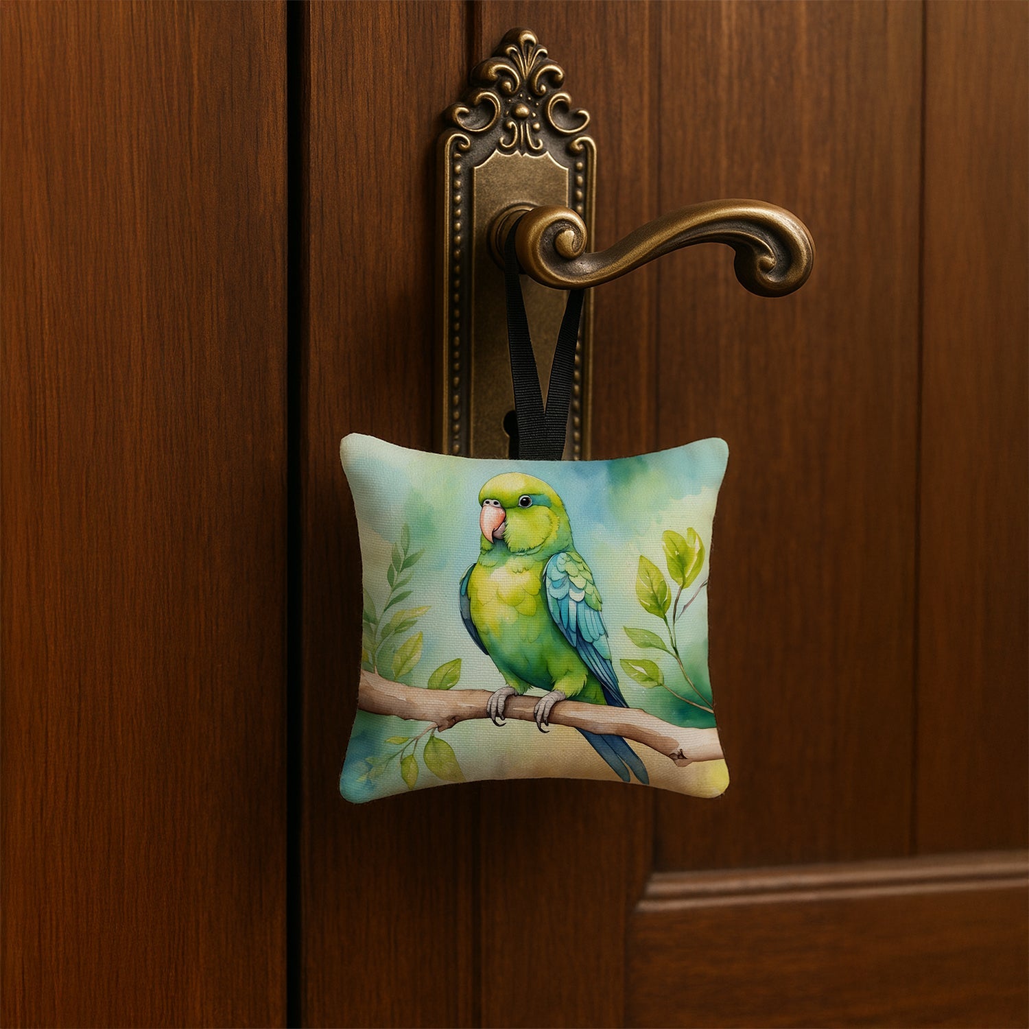 Parrotlet Hanging Square Fabric Ornament 3.5 × 3.5 Decorative Door-Knob & Tree Hanger, Soft Fabric