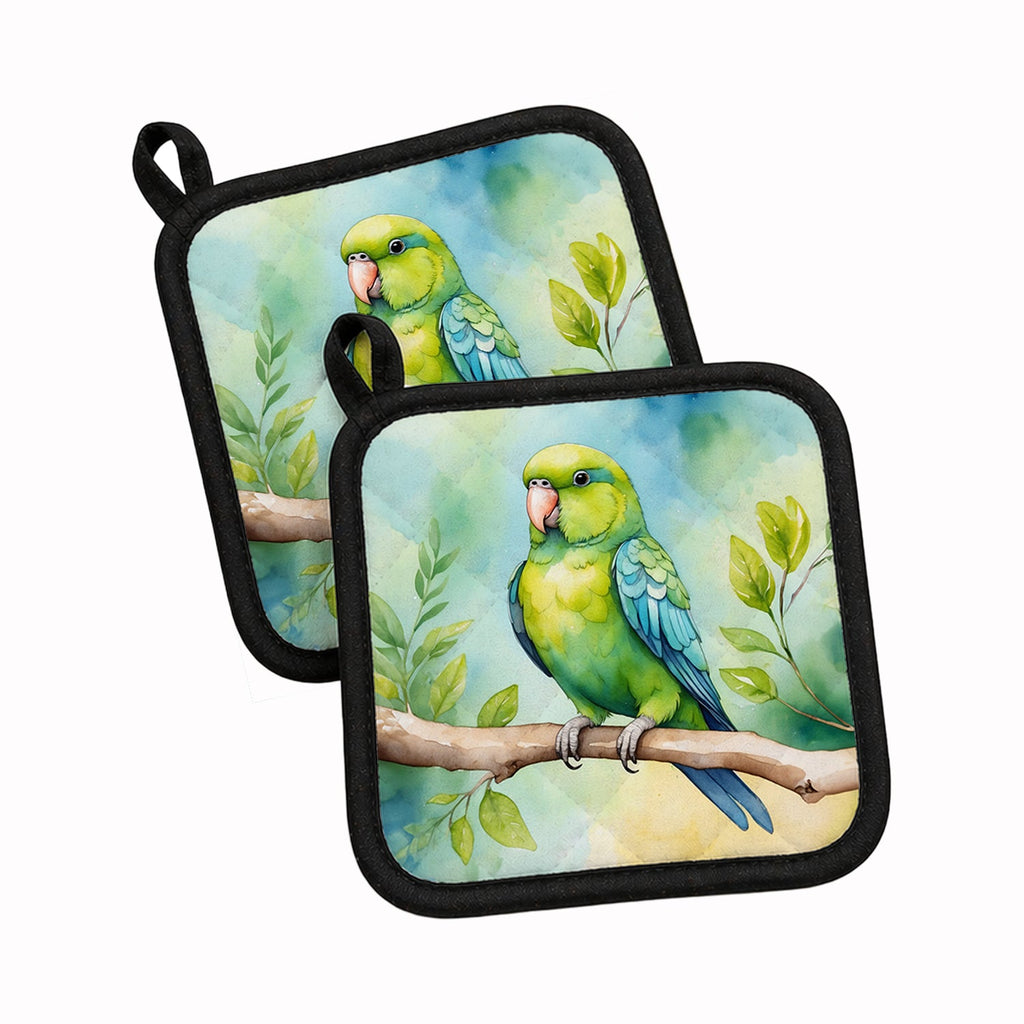 Parrotlet Pot Holder Set of 2 Heat Resistant Quilted Hot Pads 7.5 x 7.5 Inch, Insulated Kitchen Trivets for Cooking & Baking
