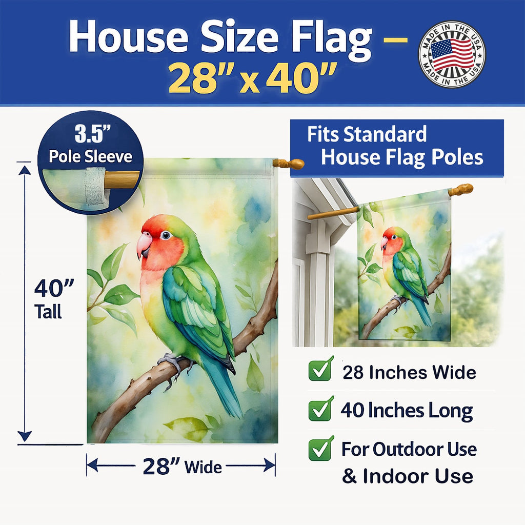 Peachfaced Lovebird House Flag 28x40 Porch Sleeve Pole Decorative Outside Yard Banner Artwork Wall Hanging, Polyester