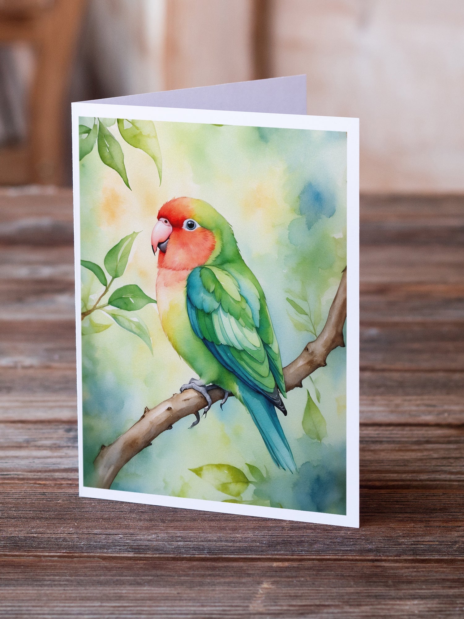 Peachfaced Lovebird Greeting Cards Pack of 8 Blank Cards with Envelopes Whimsical A7 Size 5x7