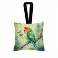 Peachfaced Lovebird Hanging Square Fabric Ornament 3.5 × 3.5 Decorative Door-Knob & Tree Hanger, Soft Fabric