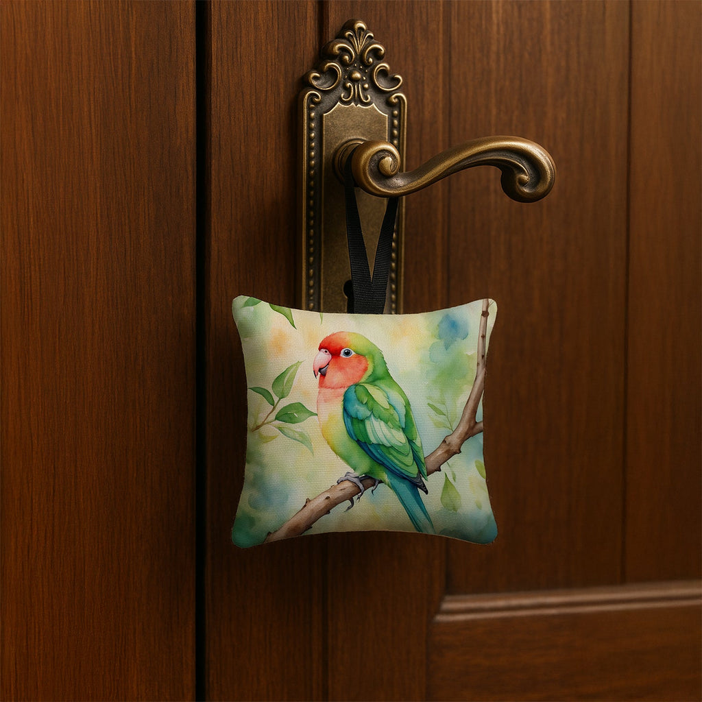 Peachfaced Lovebird Hanging Square Fabric Ornament 3.5 × 3.5 Decorative Door-Knob & Tree Hanger, Soft Fabric