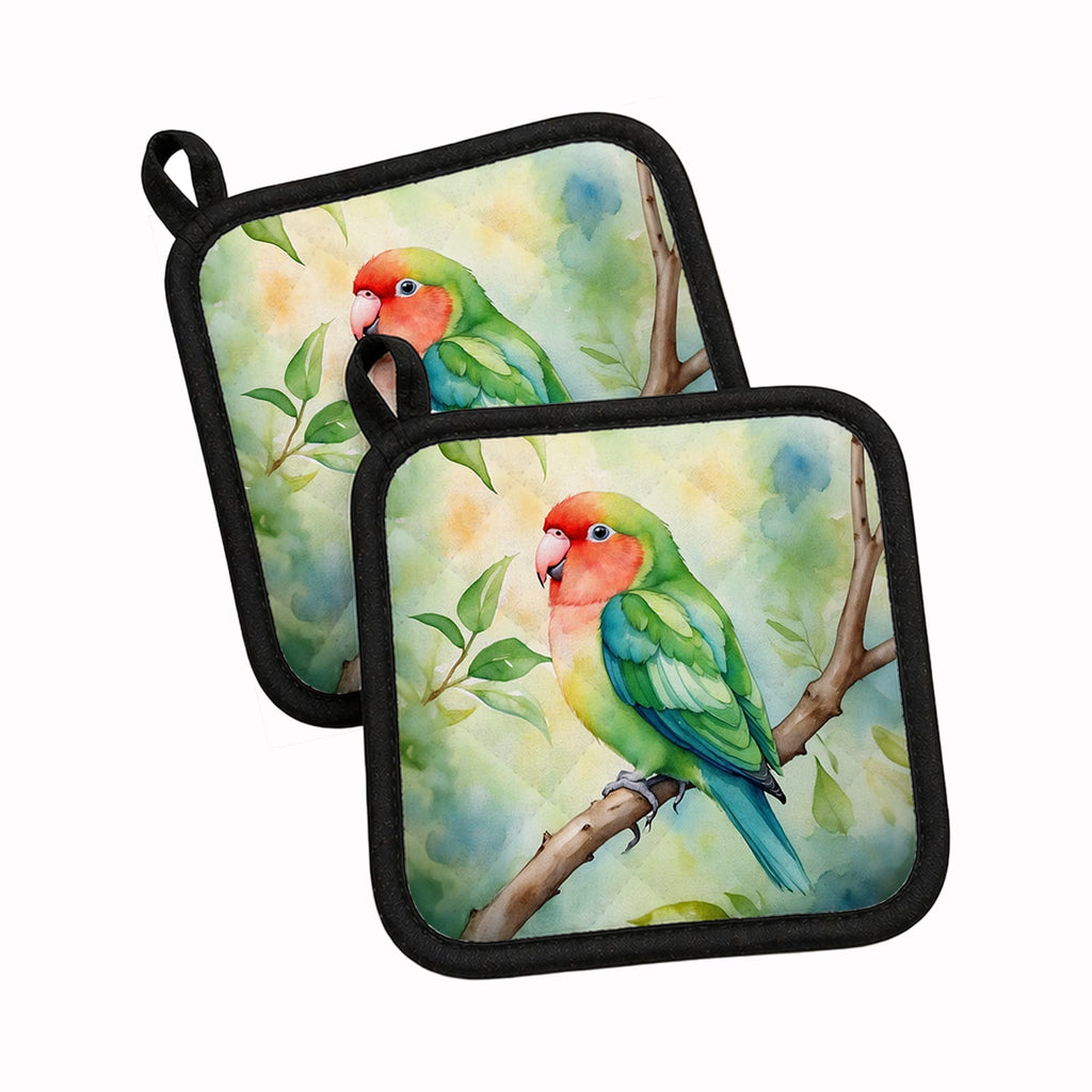 Peachfaced Lovebird Pot Holder Set of 2 Heat Resistant Quilted Hot Pads 7.5 x 7.5 Inch, Insulated Kitchen Trivets for Cooking & Baking