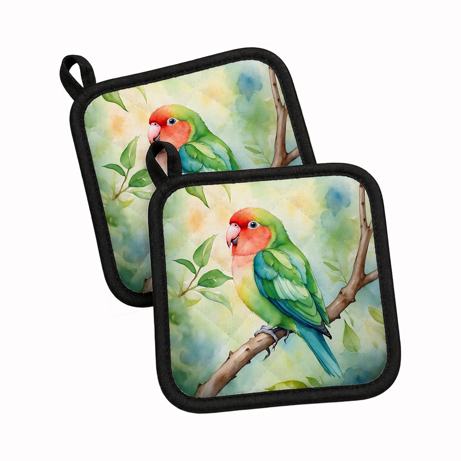 Peachfaced Lovebird Pot Holder Set of 2 Heat Resistant Quilted Hot Pads 7.5 x 7.5 Inch, Insulated Kitchen Trivets for Cooking & Baking