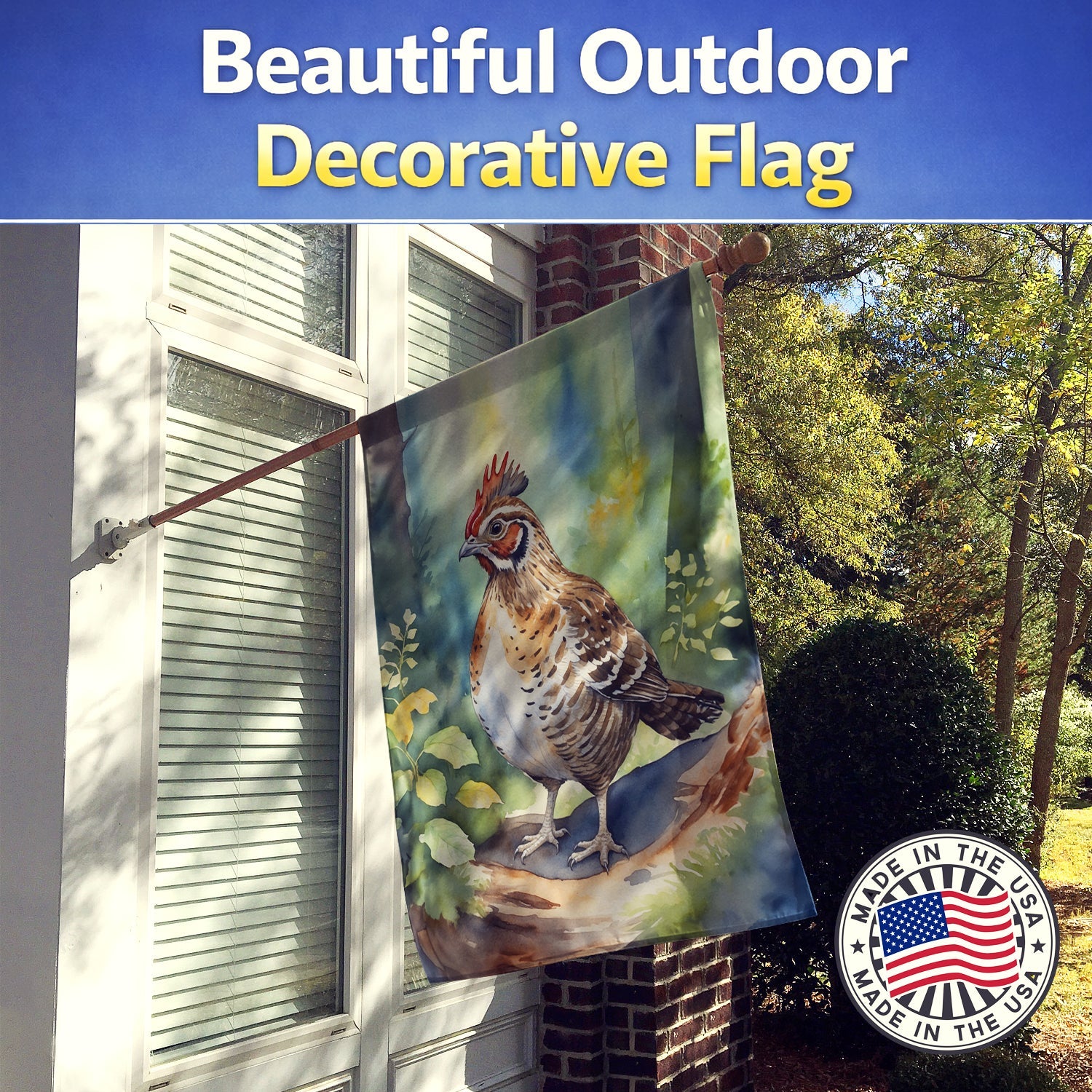 Pennsylvania Ruffed Grouse House Flag 28x40 Porch Sleeve Pole Decorative Outside Yard Banner Artwork Wall Hanging, Polyester