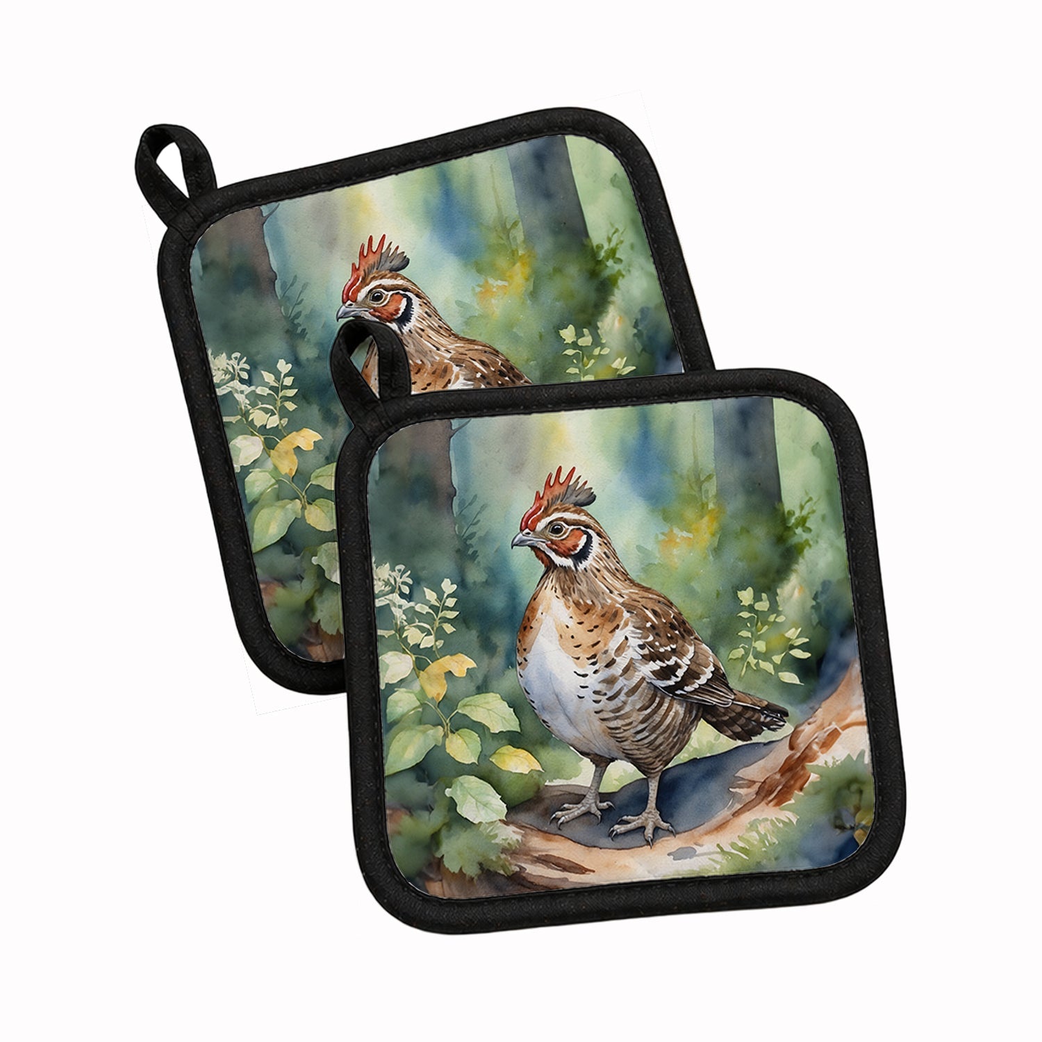 Pennsylvania Ruffed Grouse Pot Holder Set of 2 Heat Resistant Quilted Hot Pads 7.5 x 7.5 Inch, Insulated Kitchen Trivets for Cooking & Baking