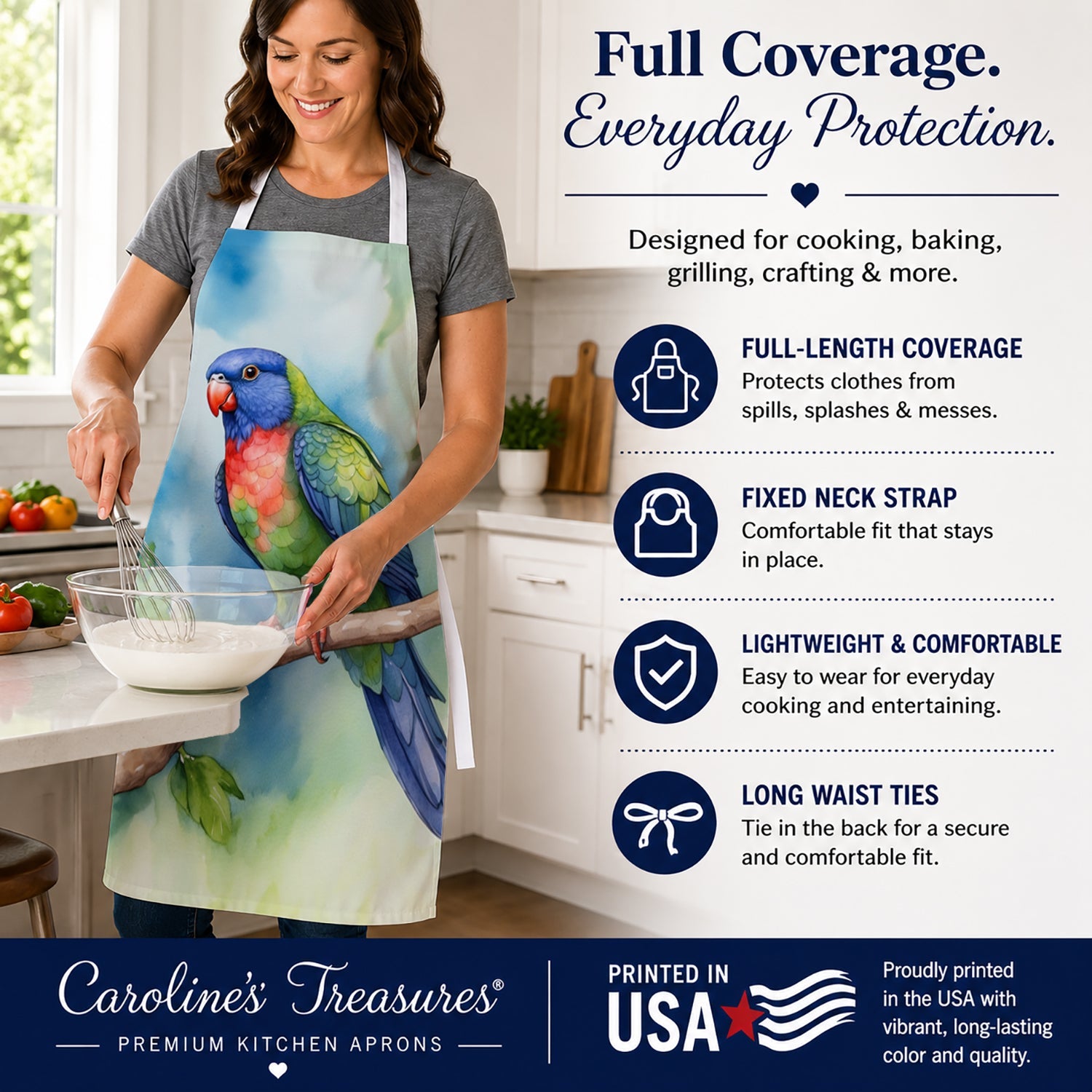 Pionus Apron Cooking Kitchen Server Baking Crafts Gardening for Adult Women Men, Unisex, Large, Multicolor