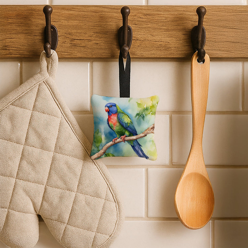 Pionus Hanging Square Fabric Ornament 3.5 × 3.5 Decorative Door-Knob & Tree Hanger, Soft Fabric