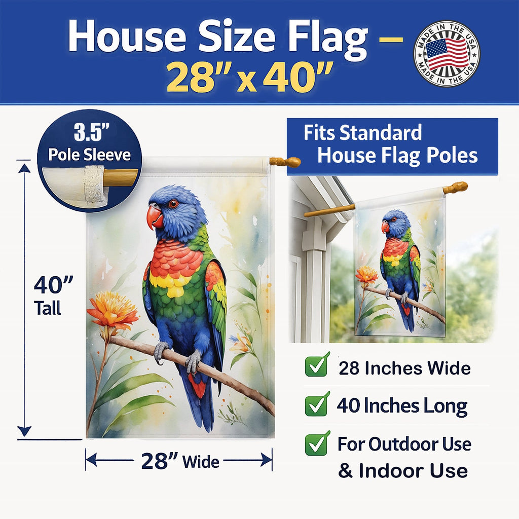 Rainbow Lorikeet House Flag 28x40 Porch Sleeve Pole Decorative Outside Yard Banner Artwork Wall Hanging, Polyester