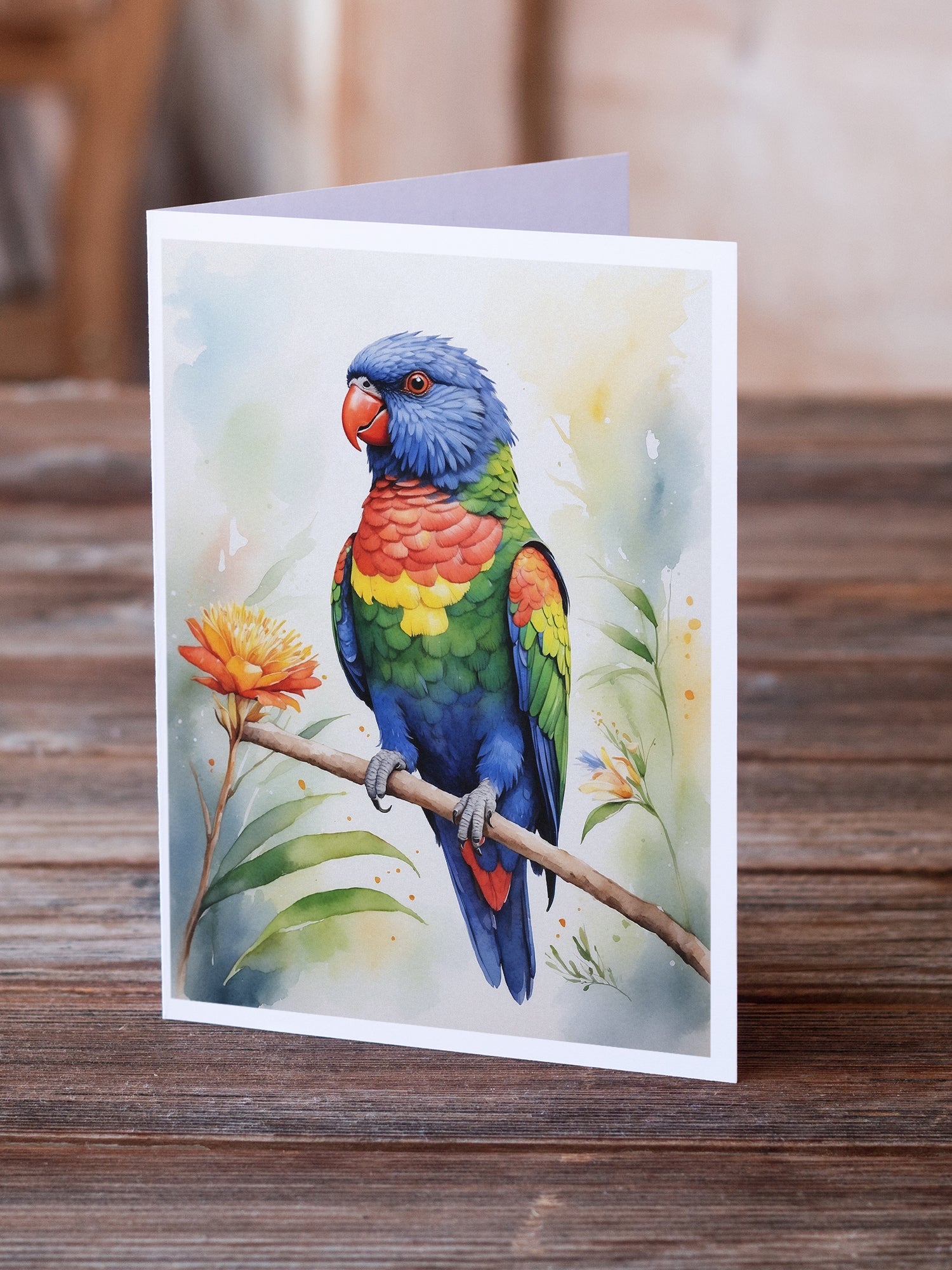 Rainbow Lorikeet Greeting Cards Pack of 8 Blank Cards with Envelopes Whimsical A7 Size 5x7