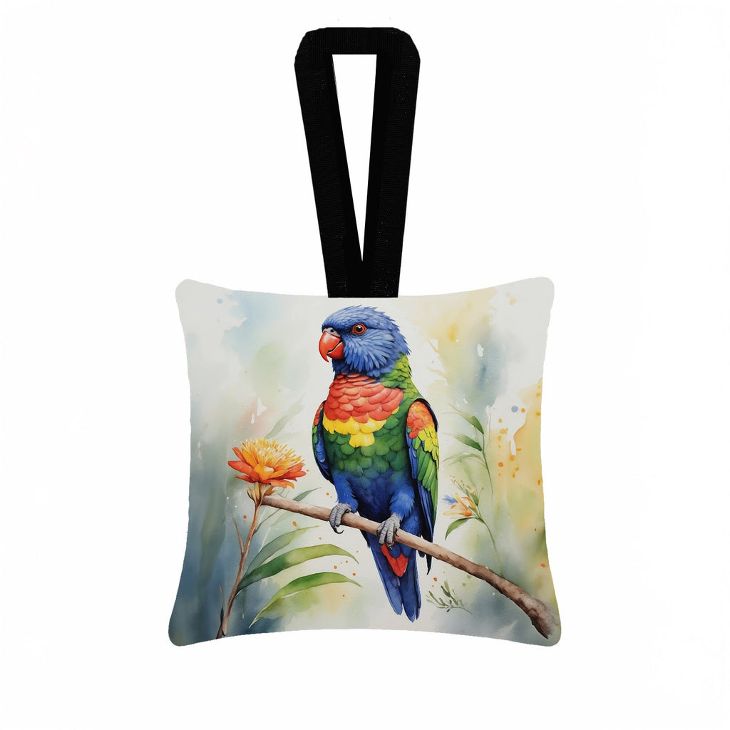 Rainbow Lorikeet Hanging Square Fabric Ornament 3.5 × 3.5 Decorative Door-Knob & Tree Hanger, Soft Fabric