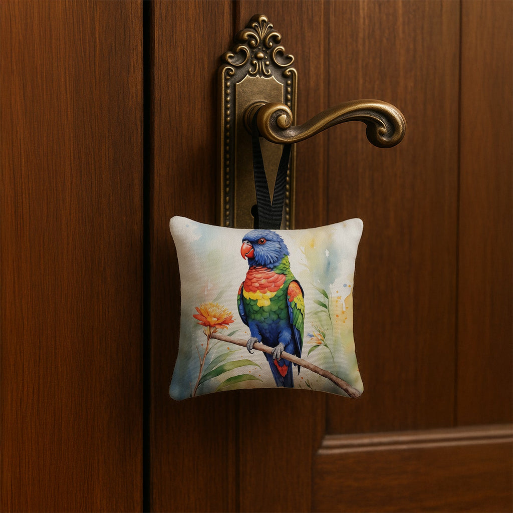 Rainbow Lorikeet Hanging Square Fabric Ornament 3.5 × 3.5 Decorative Door-Knob & Tree Hanger, Soft Fabric