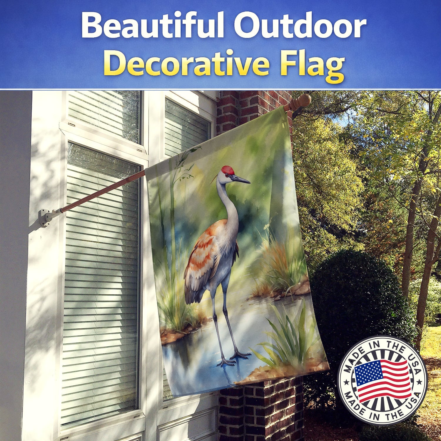 Sandhill Crane House Flag 28x40 Porch Sleeve Pole Decorative Outside Yard Banner Artwork Wall Hanging, Polyester