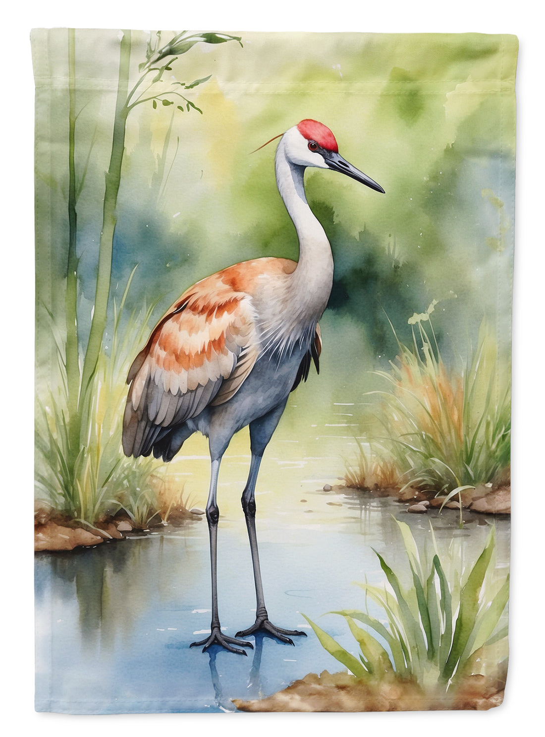 Sandhill Crane House Flag 28x40 Porch Sleeve Pole Decorative Outside Yard Banner Artwork Wall Hanging, Polyester