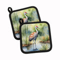 Sandhill Crane Pot Holder Set of 2 Heat Resistant Quilted Hot Pads 7.5 x 7.5 Inch, Insulated Kitchen Trivets for Cooking & Baking