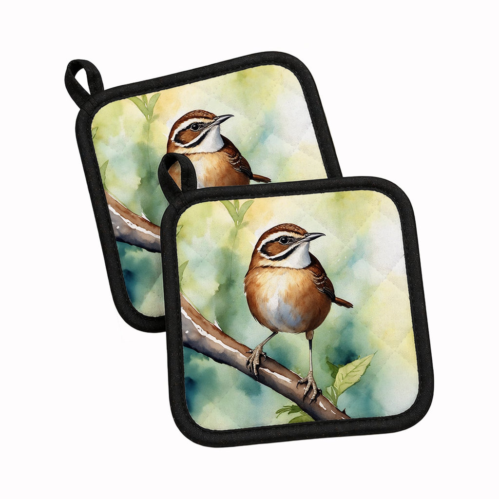 South Carolina Wren Pot Holder Set of 2 Heat Resistant Quilted Hot Pads 7.5 x 7.5 Inch, Insulated Kitchen Trivets for Cooking & Baking