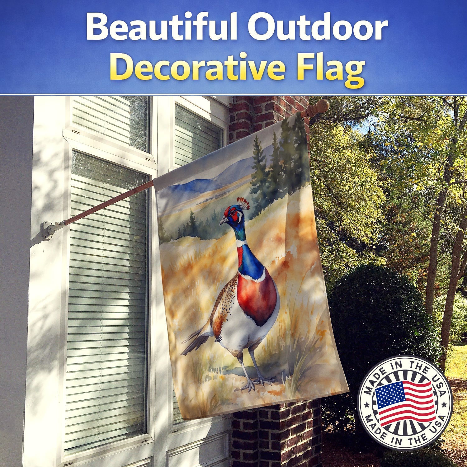 South Dakota Ringnecked Pheasant House Flag 28x40 Porch Sleeve Pole Decorative Outside Yard Banner Artwork Wall Hanging, Polyester