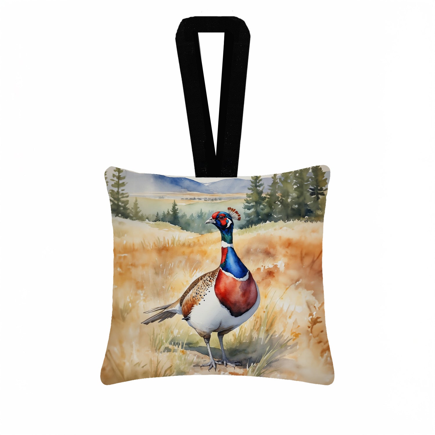 South Dakota Ringnecked Pheasant Hanging Square Fabric Ornament 3.5 × 3.5 Decorative Door-Knob & Tree Hanger, Soft Fabric