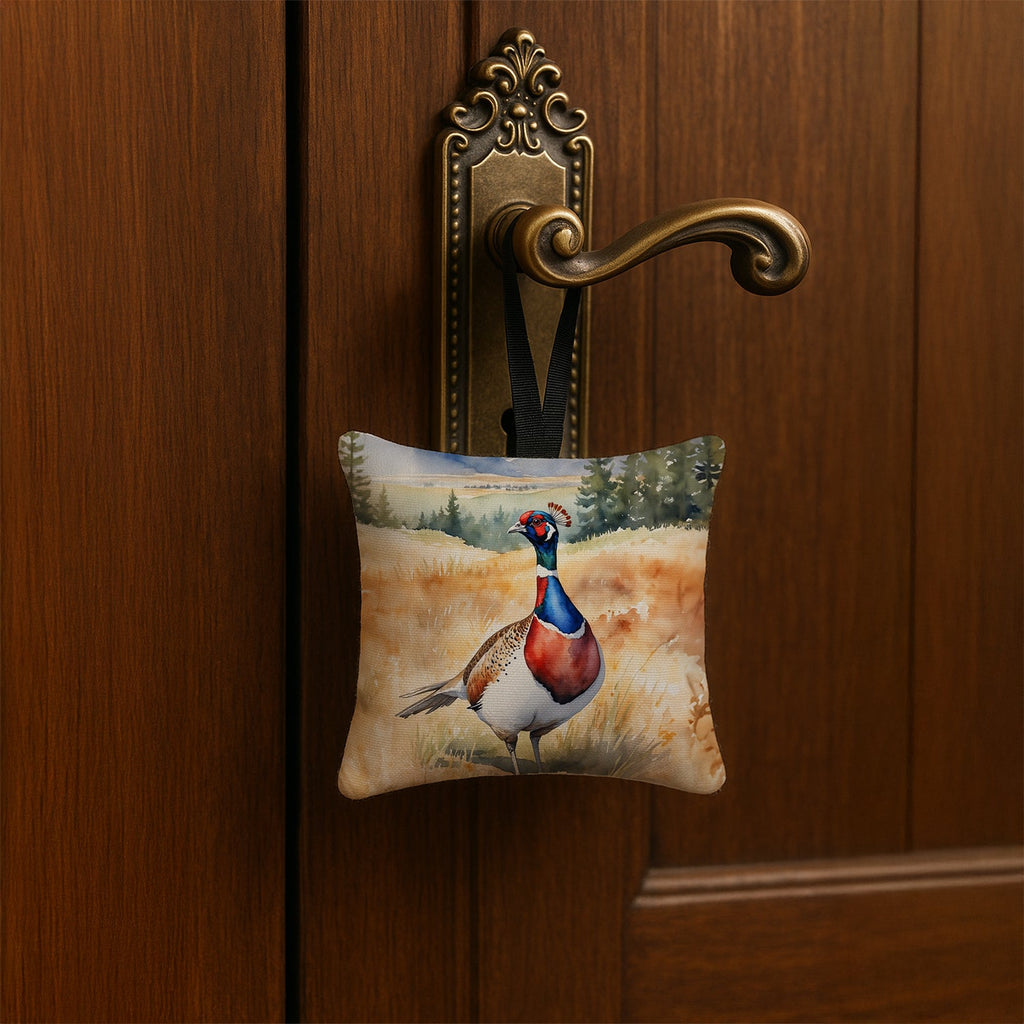 South Dakota Ringnecked Pheasant Hanging Square Fabric Ornament 3.5 × 3.5 Decorative Door-Knob & Tree Hanger, Soft Fabric