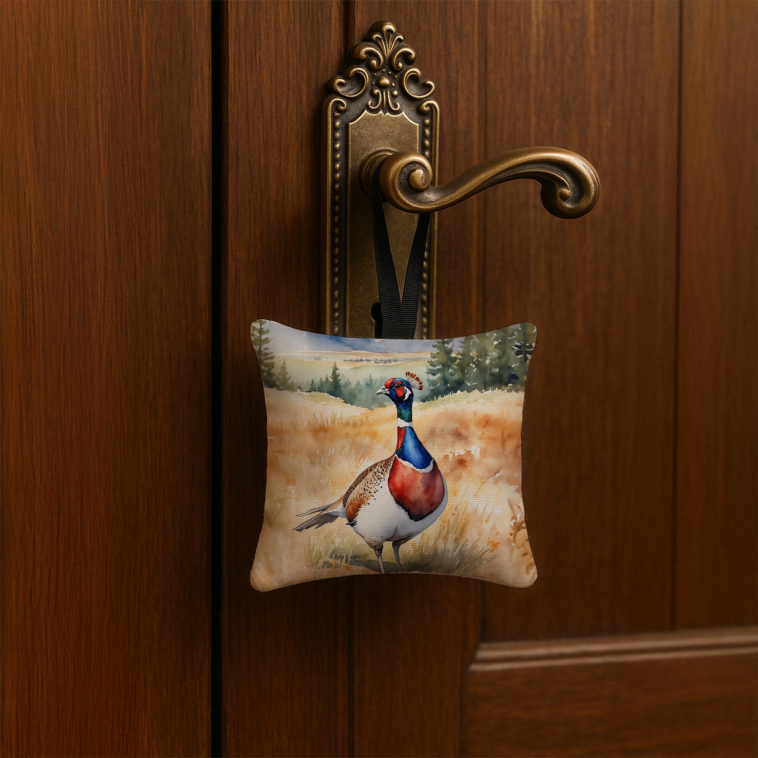 South Dakota Ringnecked Pheasant Hanging Square Fabric Ornament 3.5 × 3.5 Decorative Door-Knob & Tree Hanger, Soft Fabric