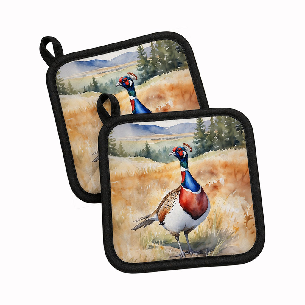 South Dakota Ringnecked Pheasant Pot Holder Set of 2 Heat Resistant Quilted Hot Pads 7.5 x 7.5 Inch, Insulated Kitchen Trivets for Cooking & Baking