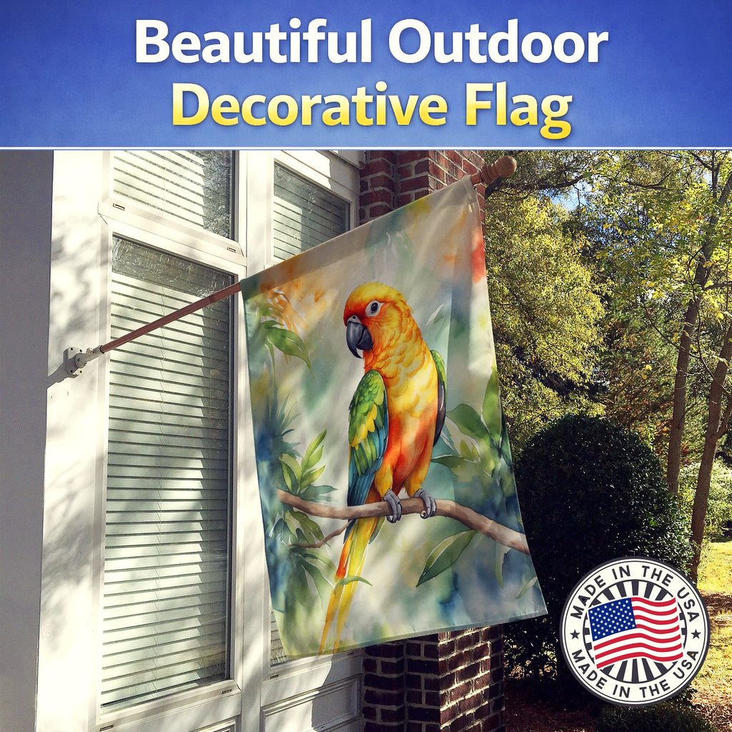 Sun Conure House Flag 28x40 Porch Sleeve Pole Decorative Outside Yard Banner Artwork Wall Hanging, Polyester