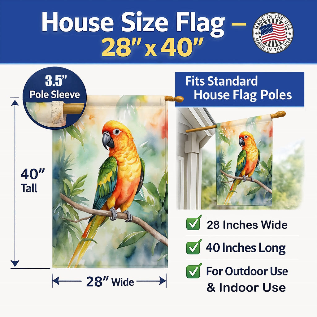 Sun Conure House Flag 28x40 Porch Sleeve Pole Decorative Outside Yard Banner Artwork Wall Hanging, Polyester