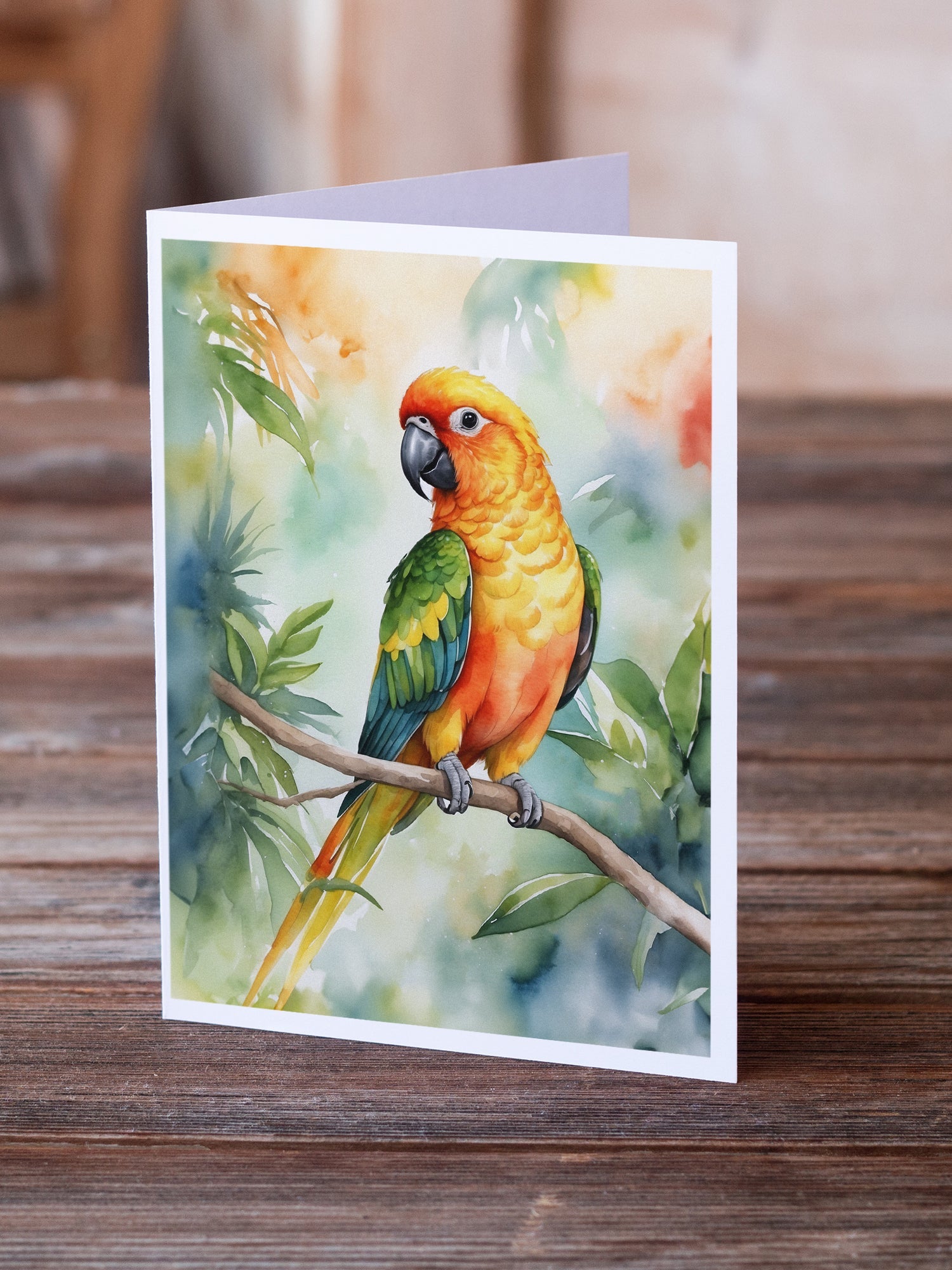 Sun Conure Greeting Cards Pack of 8 Blank Cards with Envelopes Whimsical A7 Size 5x7