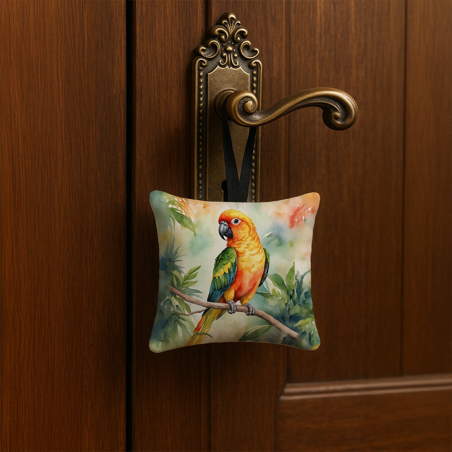 Sun Conure Hanging Square Fabric Ornament 3.5 × 3.5 Decorative Door-Knob & Tree Hanger, Soft Fabric