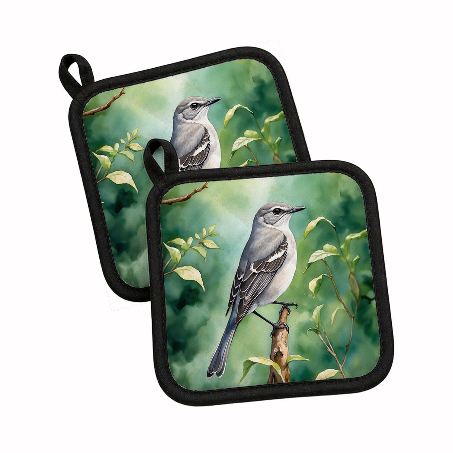 Tennessee Northern Mockingbird Pot Holder Set of 2 Heat Resistant Quilted Hot Pads 7.5 x 7.5 Inch, Insulated Kitchen Trivets for Cooking & Baking