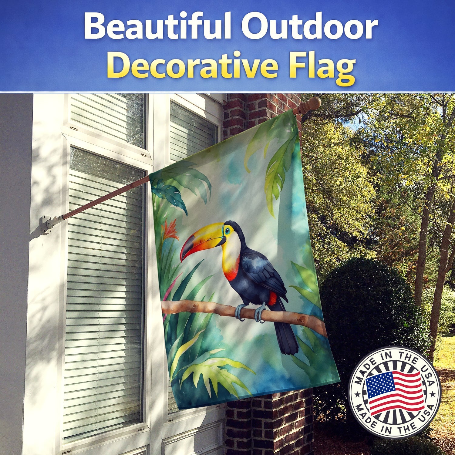 Toucan House Flag 28x40 Porch Sleeve Pole Decorative Outside Yard Banner Artwork Wall Hanging, Polyester