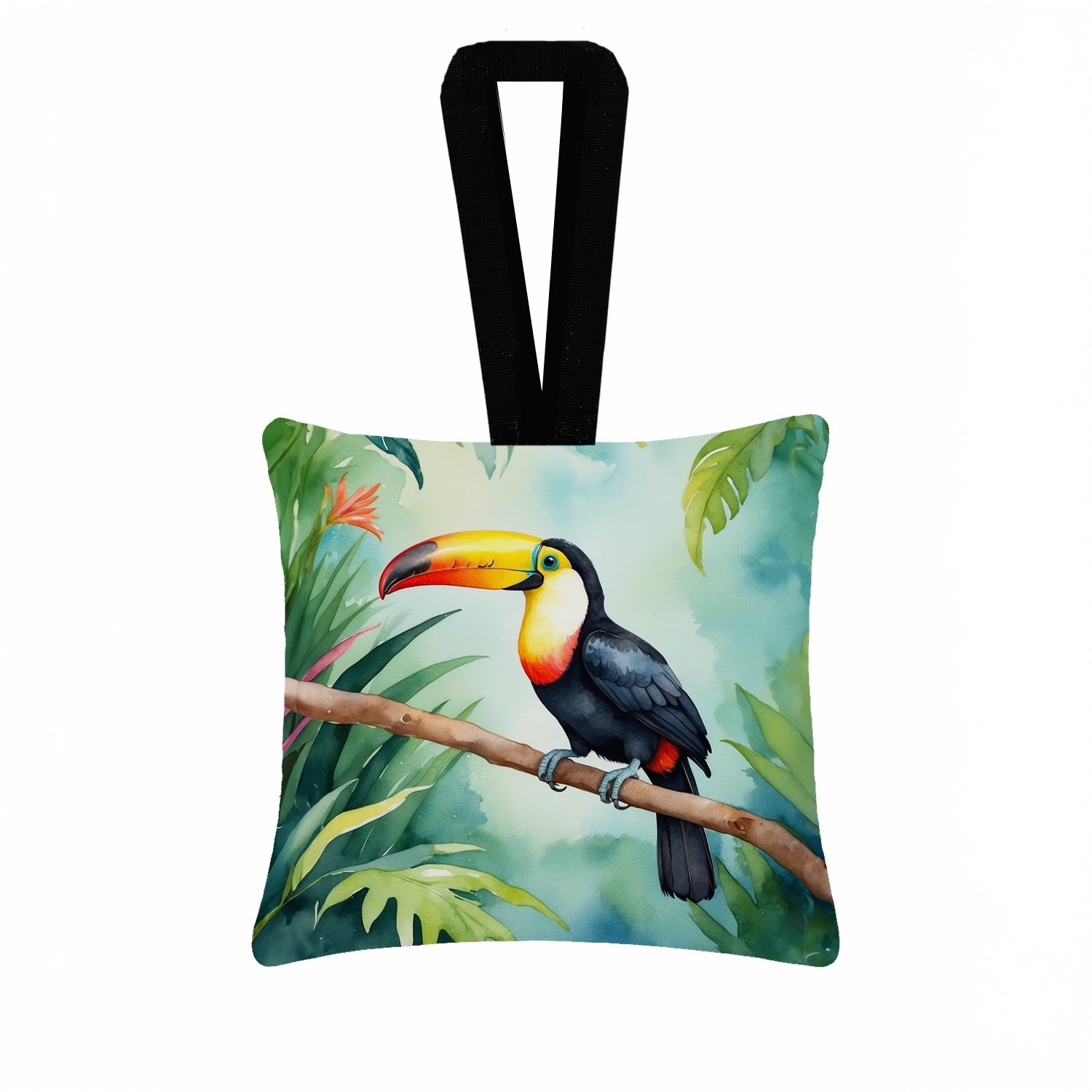 Toucan Hanging Square Fabric Ornament 3.5 × 3.5 Decorative Door-Knob & Tree Hanger, Soft Fabric