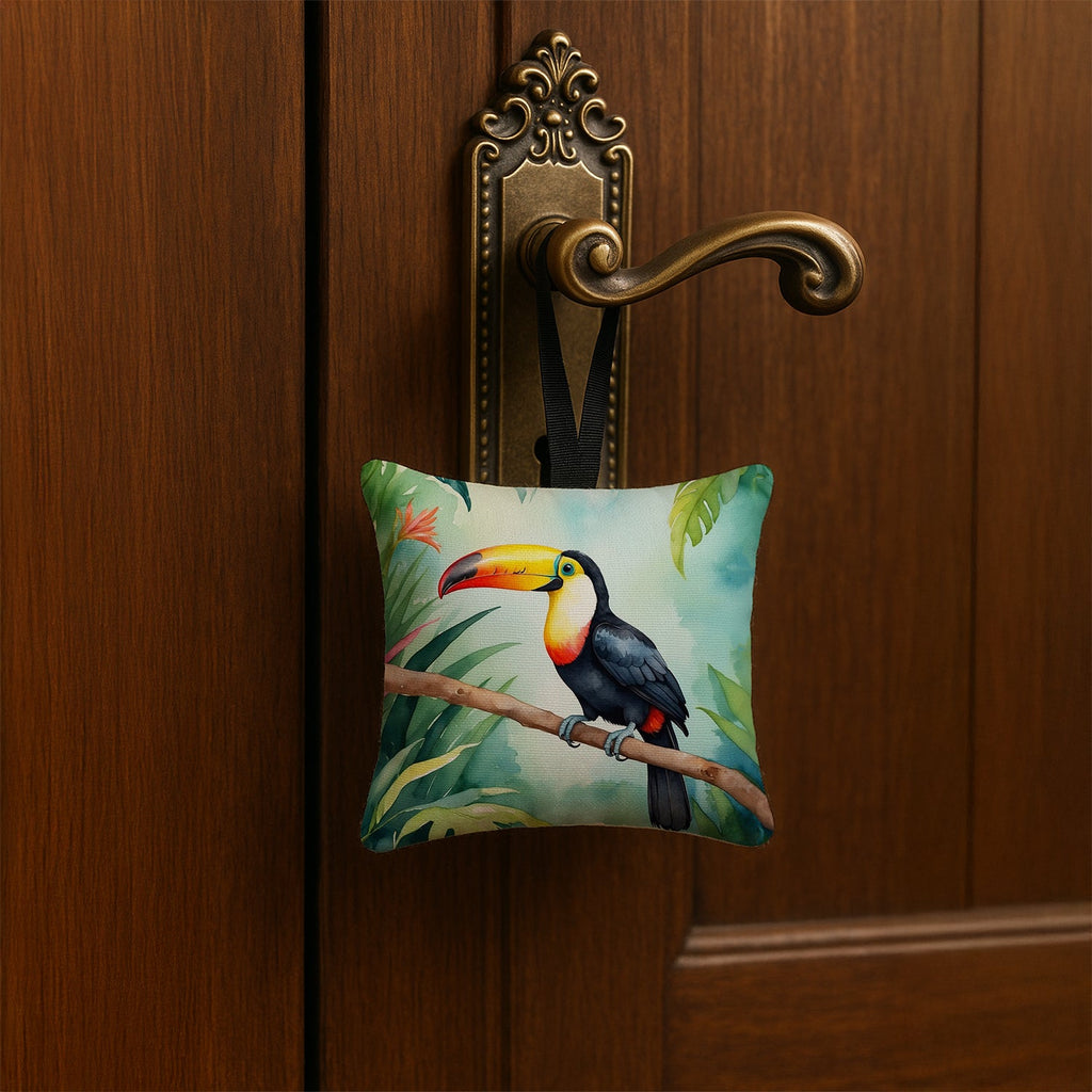 Toucan Hanging Square Fabric Ornament 3.5 × 3.5 Decorative Door-Knob & Tree Hanger, Soft Fabric