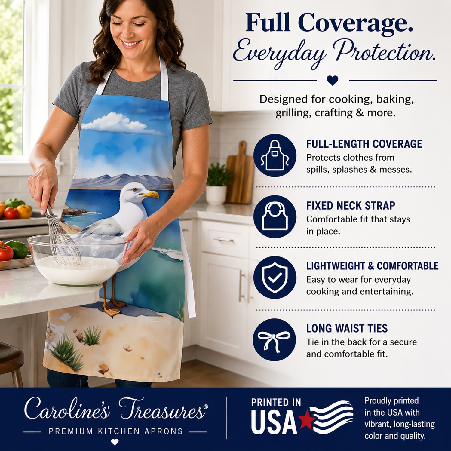 Utah California Gull Apron Cooking Kitchen Server Baking Crafts Gardening for Adult Women Men, Unisex, Large, Multicolor