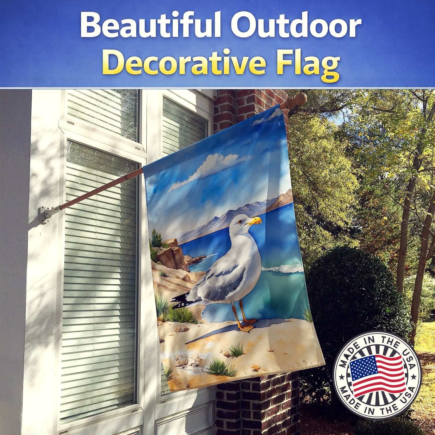 Utah California Gull House Flag 28x40 Porch Sleeve Pole Decorative Outside Yard Banner Artwork Wall Hanging, Polyester