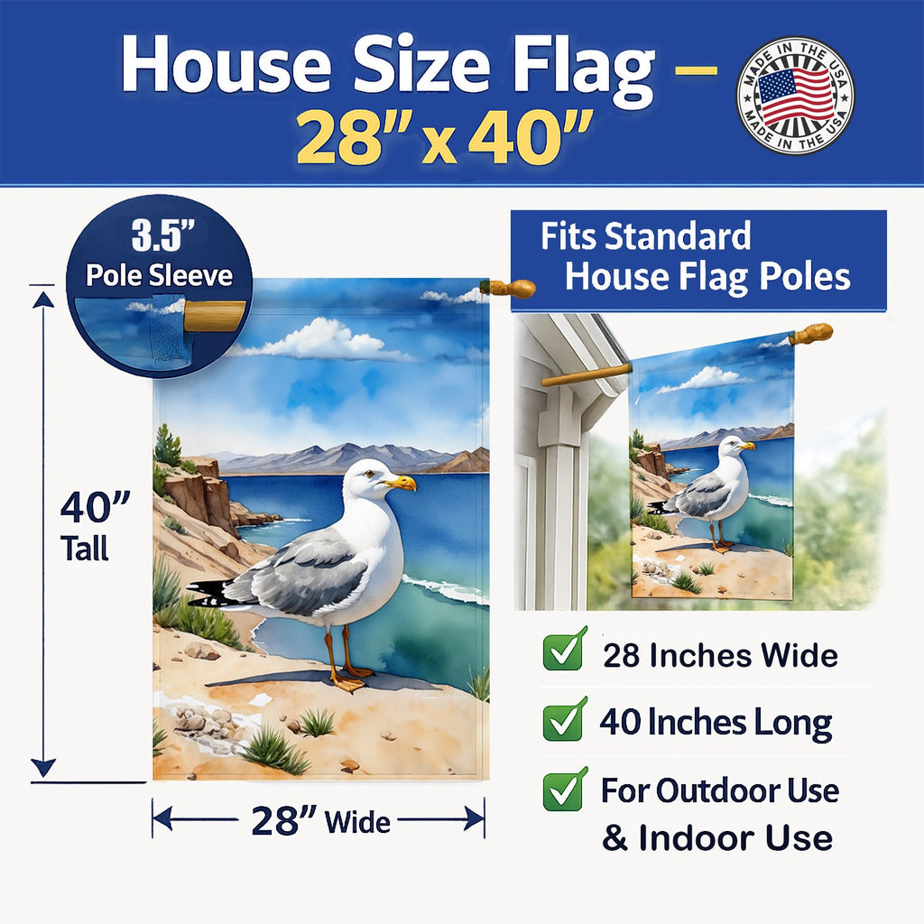 Utah California Gull House Flag 28x40 Porch Sleeve Pole Decorative Outside Yard Banner Artwork Wall Hanging, Polyester
