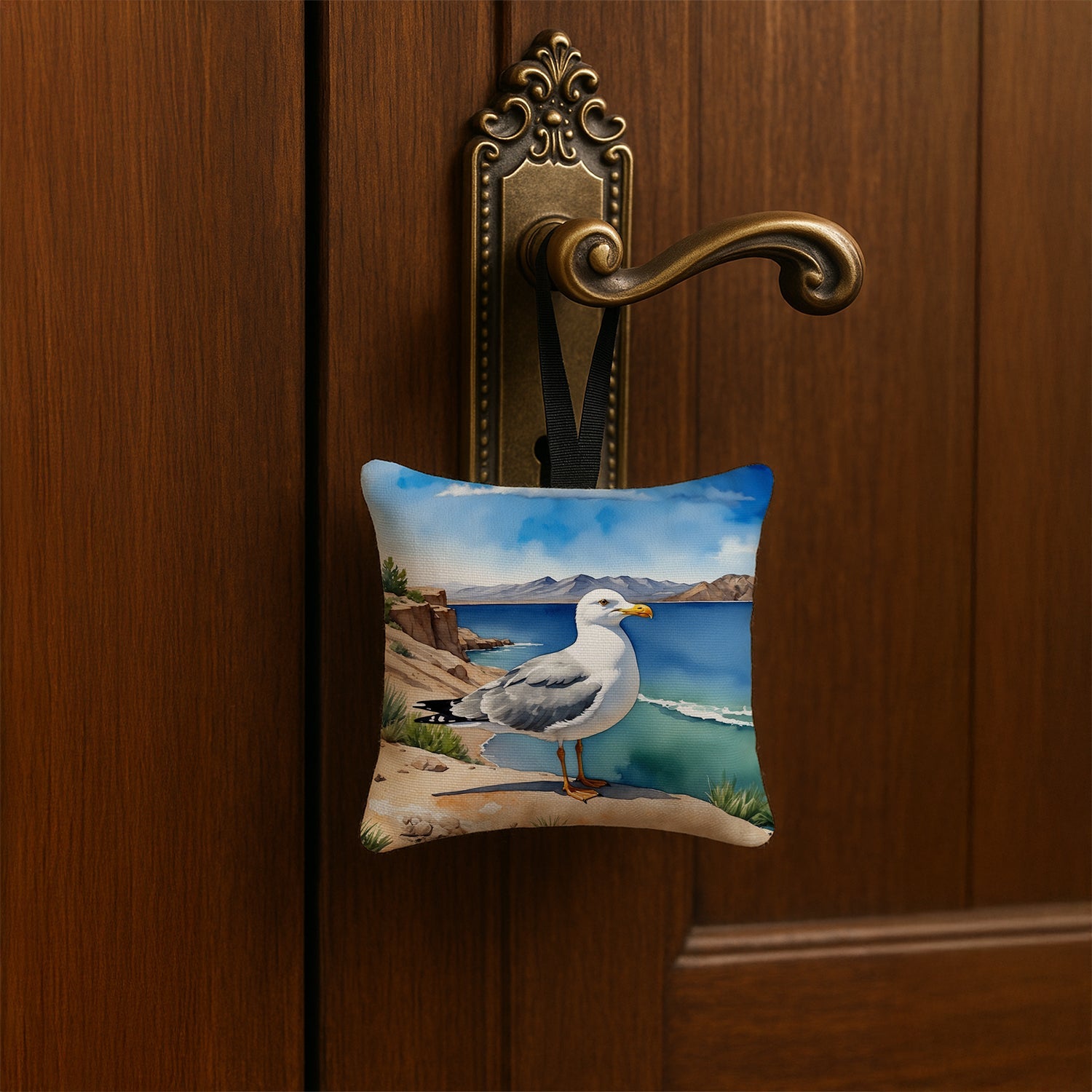 Utah California Gull Hanging Square Fabric Ornament 3.5 × 3.5 Decorative Door-Knob & Tree Hanger, Soft Fabric