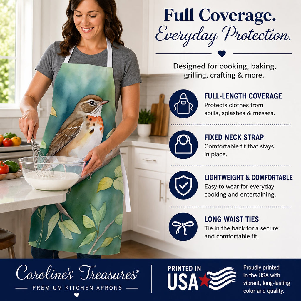 Vermont Hermit Thrush Apron Cooking Kitchen Server Baking Crafts Gardening for Adult Women Men, Unisex, Large, Multicolor